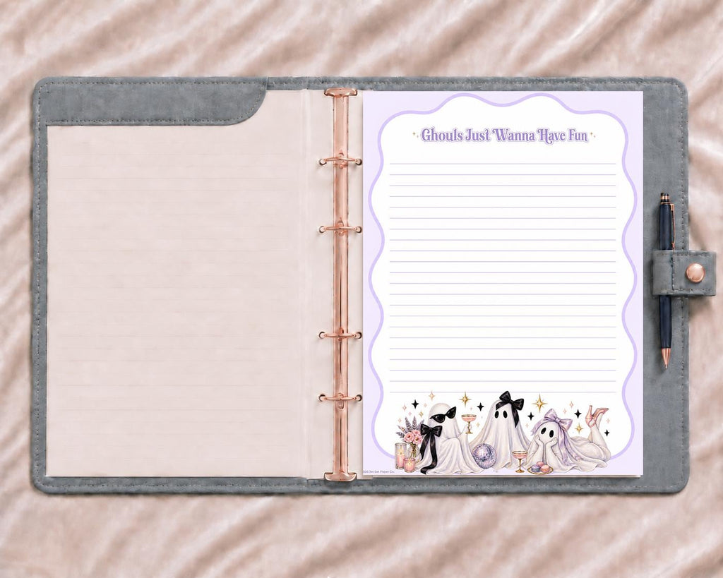 Spooky Season Full Page Notepad | Retro Wavy Lavender Ghosts | Halloween Notepad