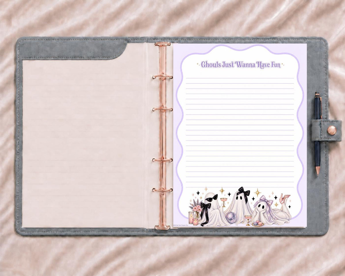 Spooky Season Full Page Notepad | Retro Wavy Lavender Ghosts | Halloween Notepad