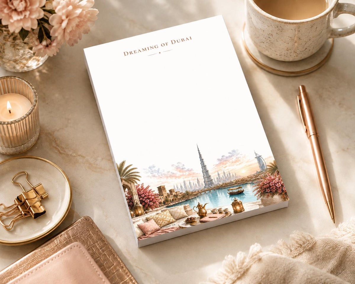 Dreaming of Dubai Notepad | Passport Series Watercolor Art (5.5 x 8.5 inches)