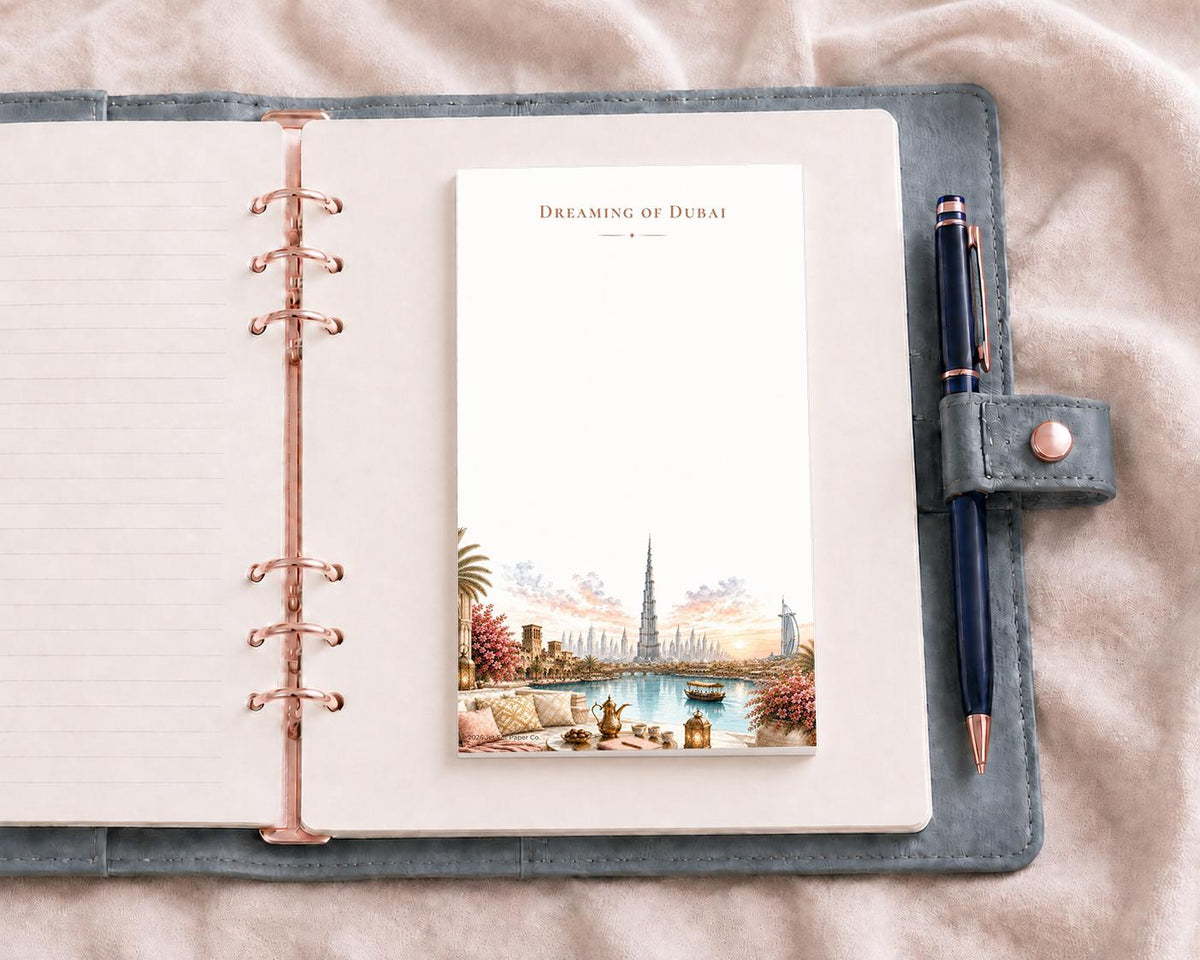 Dreaming of Dubai Notepad | Passport Series Watercolor Art (5.5 x 8.5 inches)