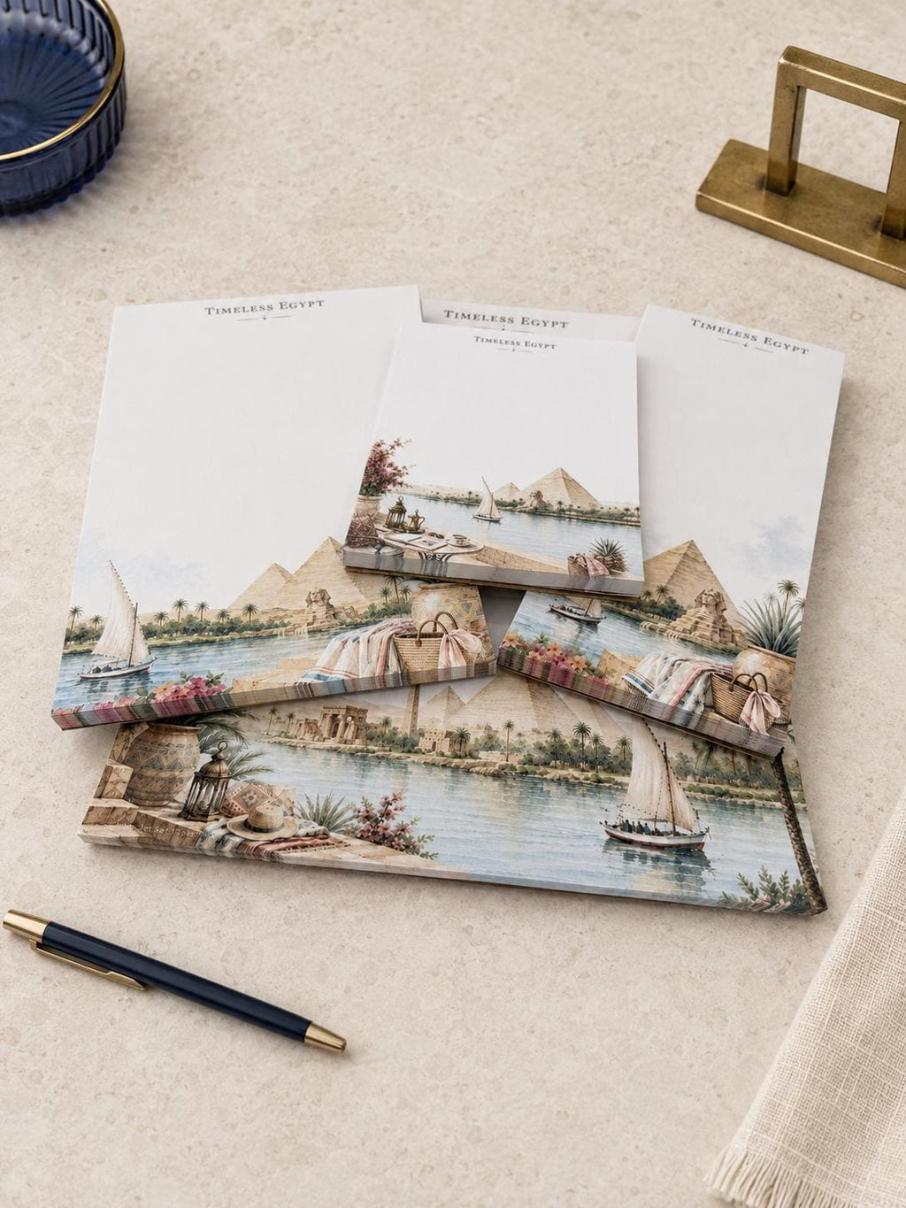 Passport Series Mini Notepad | Timeless Egypt Travel Pad | Ancient Pyramids Watercolor Illustration