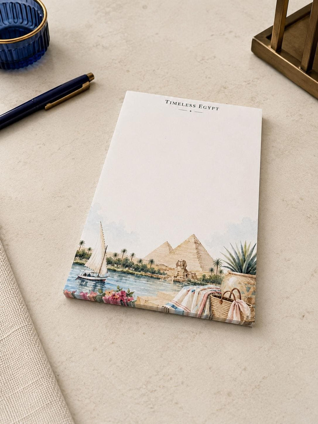 Passport Series Mini Notepad | Timeless Egypt Travel Pad | Ancient Pyramids Watercolor Illustration
