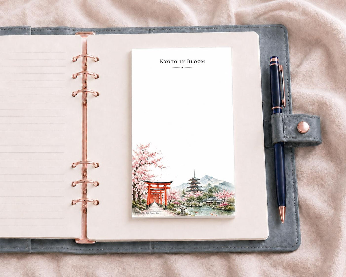 Kyoto in Bloom Notepad | Cherry Blossoms, Torii Gate, Pagoda Watercolor (5.5 x 8.5 inch)