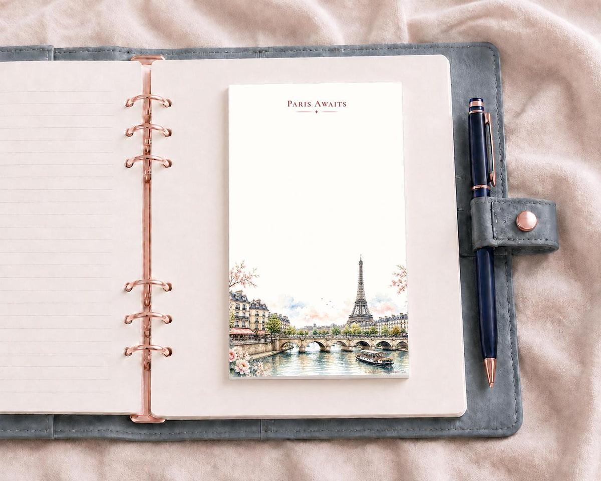 Paris Awaits Watercolor Notepad | Eiffel Tower, Seine River (5.5 x 8.5 inch)