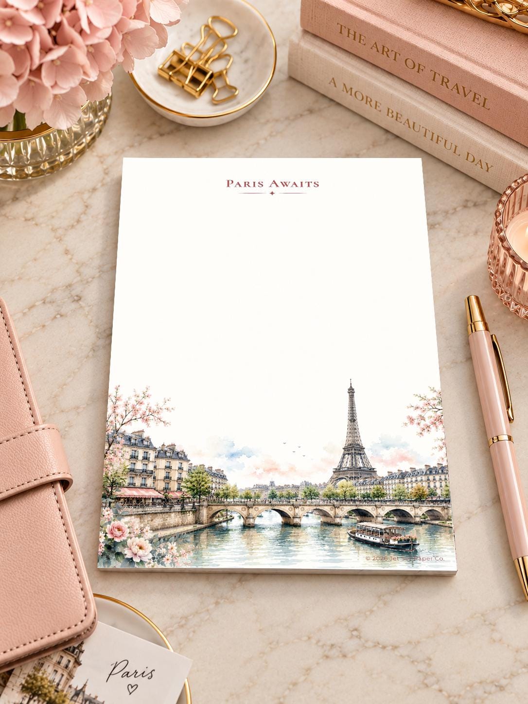 Paris Awaits Watercolor Notepad | Eiffel Tower, Seine River (5.5 x 8.5 inch)
