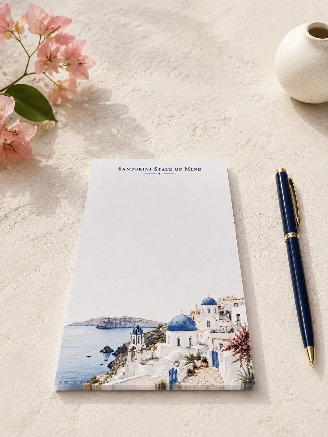 Santorini State of Mind Notepad | Blue Dome Watercolor Travel Memo Pad (5.5 x 8.5 inches)
