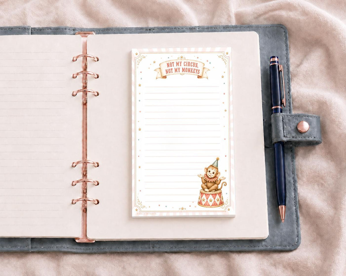 Monkey Business Notepad | Vintage Circus Humor Memo Pad (5.5 x 8.5 inches)