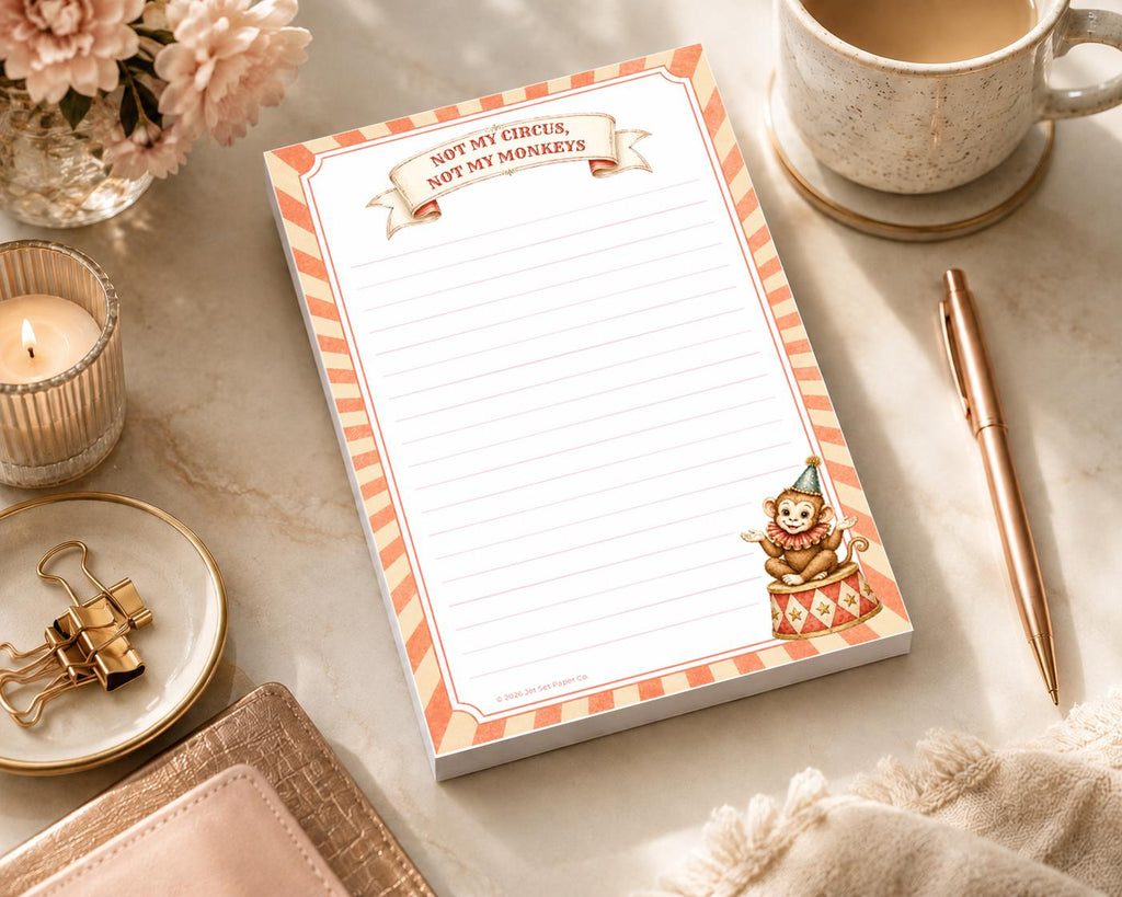 Monkey Business Notepad | Vintage Circus Humor Memo Pad (5.5 x 8.5 inches)