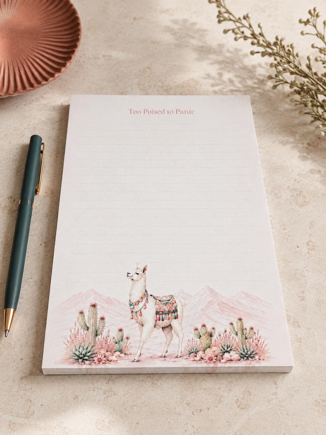 Llama Luxe Notepad | Too Poised to Panic, Desert Boho Memo Pad (5.5 x 8.5 inches)