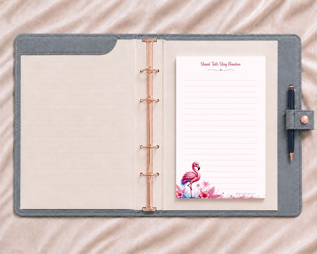 Flamingo Tropical Notepad | Watercolor Hibiscus, Motivational Quote (5.5 x 8.5 inch)