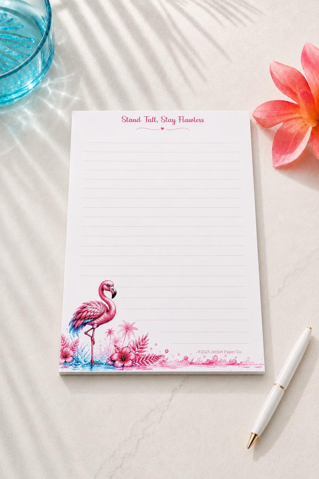 Flamingo Tropical Notepad | Watercolor Hibiscus, Motivational Quote (5.5 x 8.5 inch)