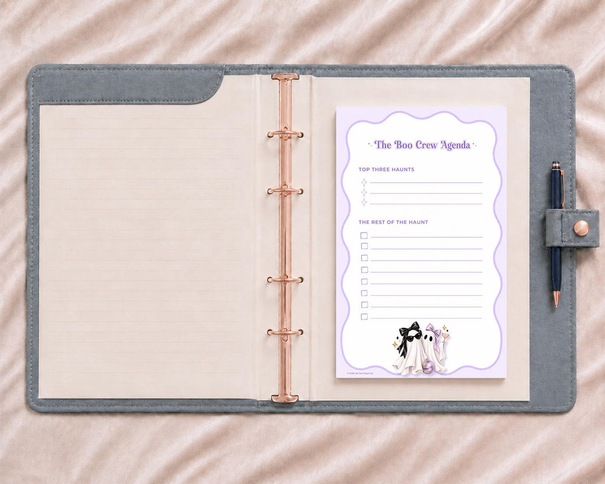 Spooky Season Half-Page Notepad | Retro Lavender Ghosts, Daily Checklist (Physical Product)