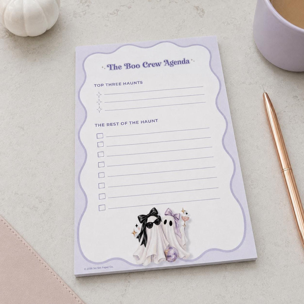 Spooky Season Half-Page Notepad | Retro Lavender Ghosts, Daily Checklist (Physical Product)