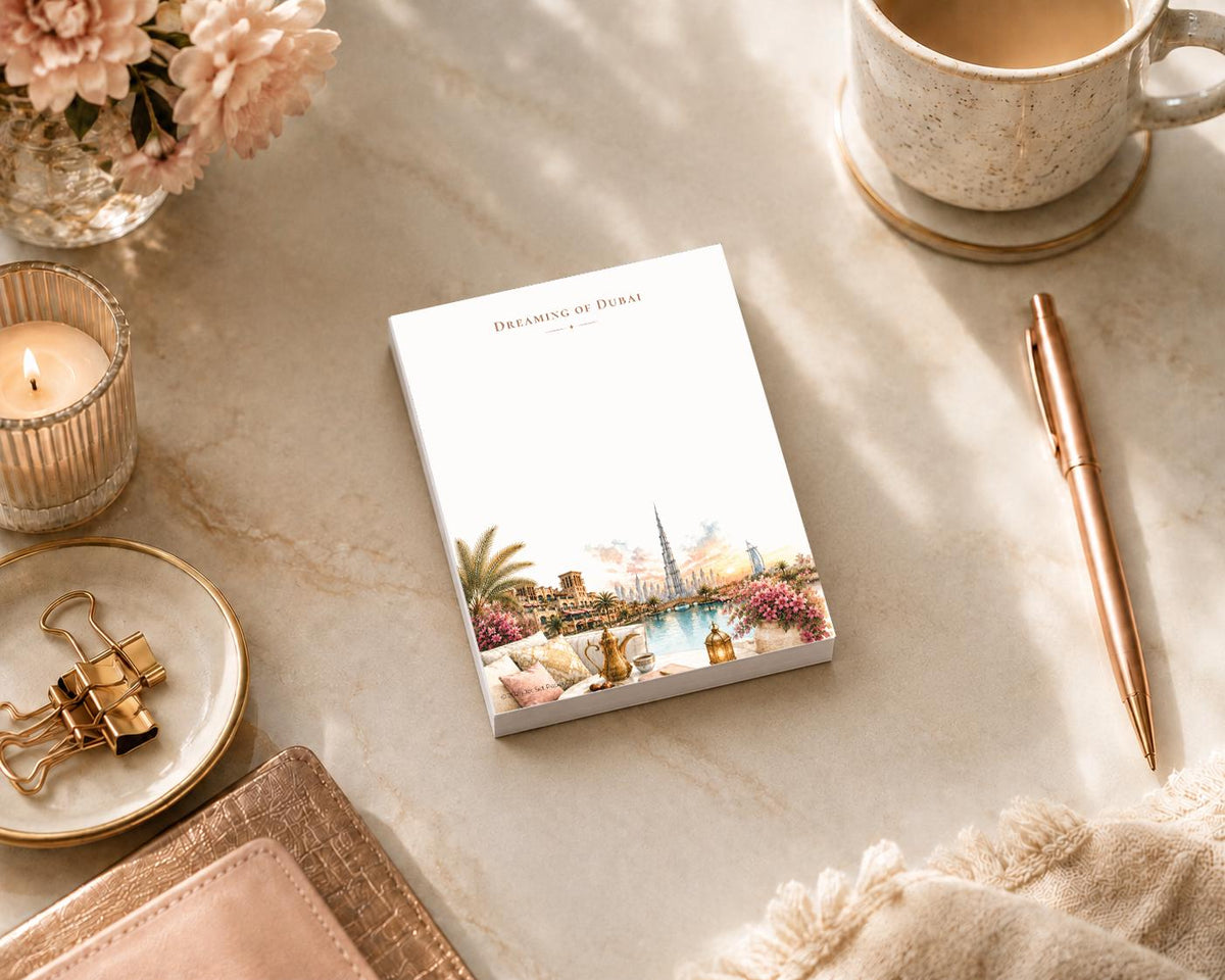 Dreaming of Dubai Mini Notepad | Burj Khalifa Watercolor Travel Memo Pad