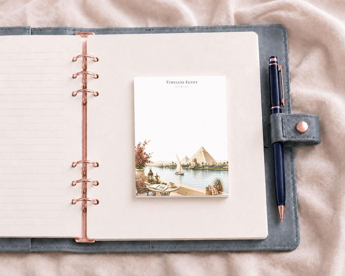 Passport Series Mini Notepad | Timeless Egypt Travel Pad | Ancient Pyramids Watercolor Illustration