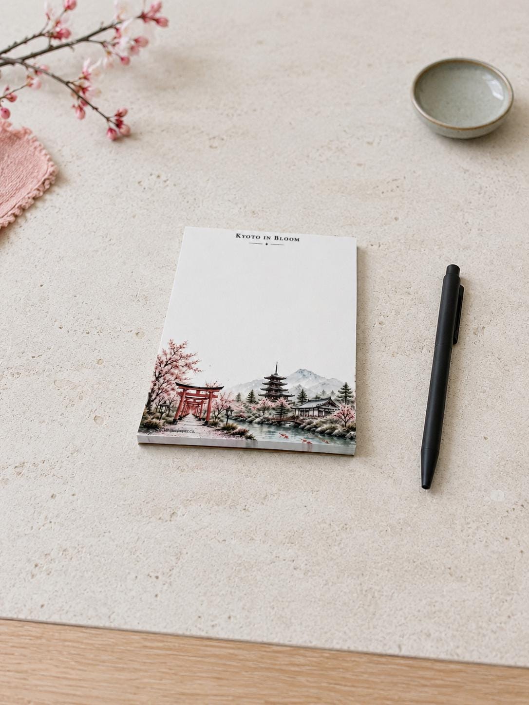 Jwt Set Paper Co. Passport Series Mini Notepad | Kyoto in Bloom Watercolor (Torii Gate, Pagoda, Cherry Blossoms)
