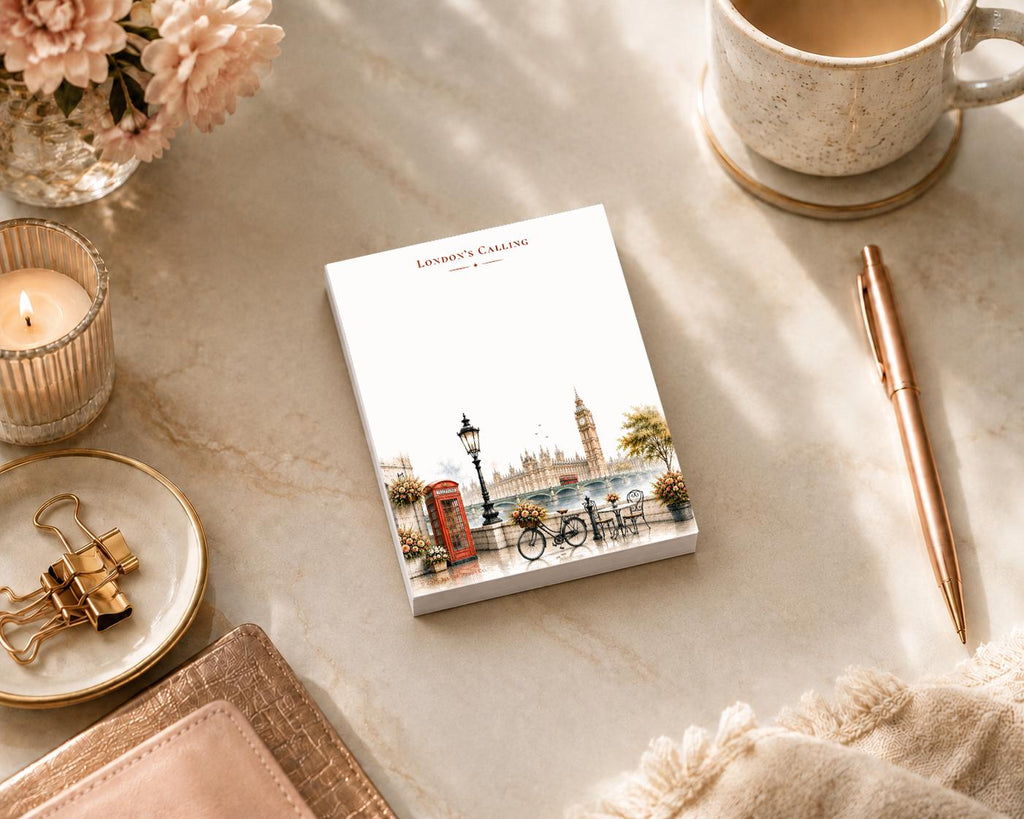 London Calling Mini Notepad | Watercolor Big Ben, Telephone Box Stationery