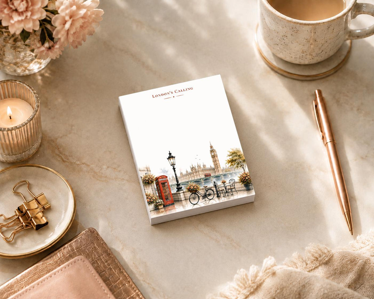 London Calling Mini Notepad | Watercolor Big Ben, Telephone Box Stationery