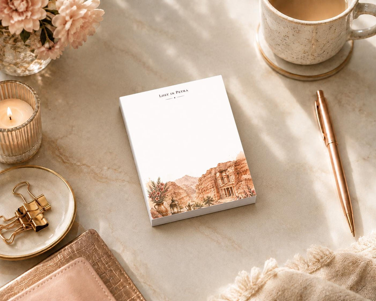 Passport Series Mini Notepad | Lost in Petra Jordan Travel Pad | Al-Khazneh Treasury Watercolor Art
