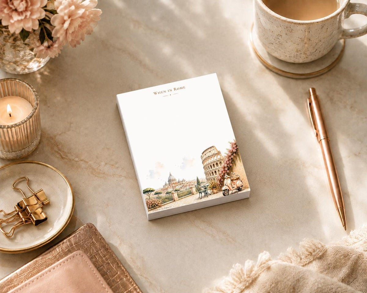 When in Rome Mini Notepad | Watercolor Colosseum Cityscape Art (Jet Set Paper Co.)