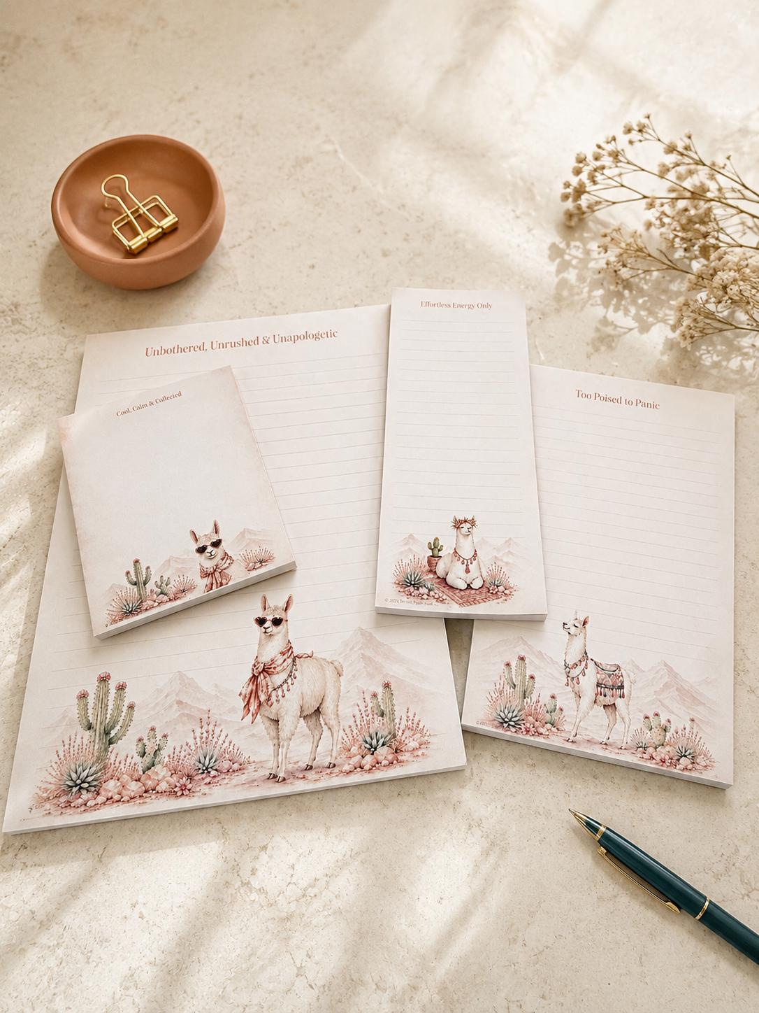 Llama Luxe Full-Page Notepad | Desert Boho Illustration, 8.5x11" Desk Pad