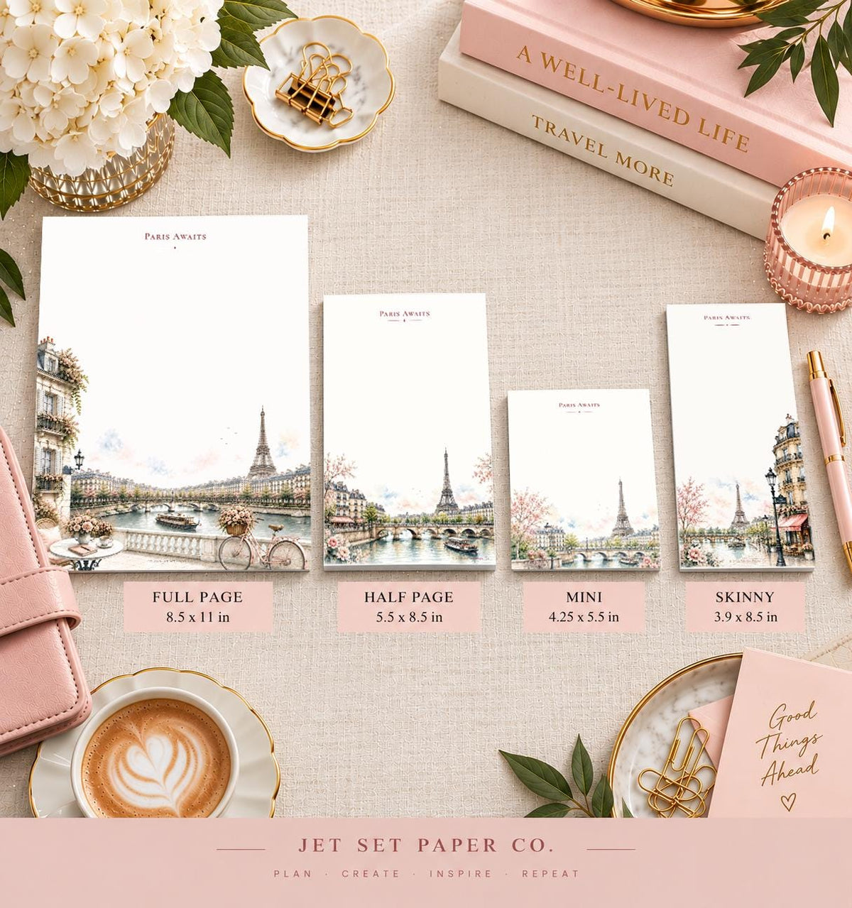 Paris Awaits Mini Notepad | Watercolor Eiffel Tower Travel Memo Pad